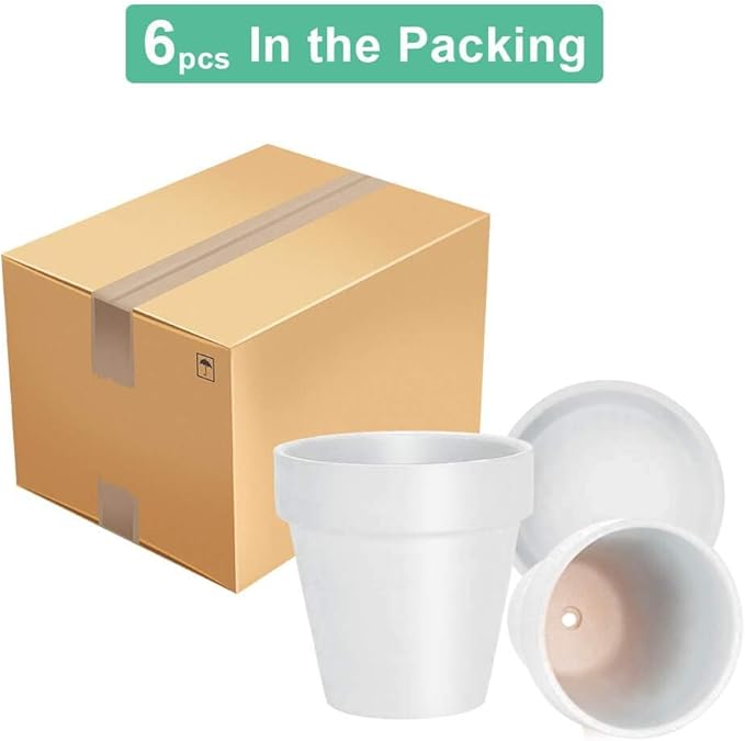 vensovo 5 Inch White Clay Pot for Plant with Saucer - 6 Pack Terra Cotta Plant Pot with Drainage Hole, Flower Pot with Tray, Terracotta Pot for Indoor Outdoor Plant
