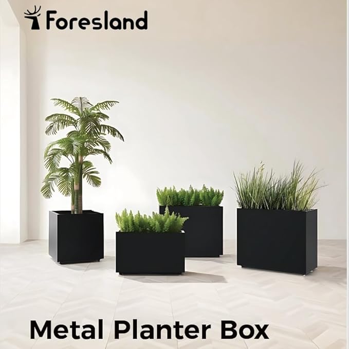 Tall & Long Metal Divider Planter 30W x 11D x 24H, Easy 5-Min Assembly, Outdoor Span Rectangular Planter Box with with Middle Shelf & Adjustable Feet, Versatile for Garden, Yard and Patio, Black