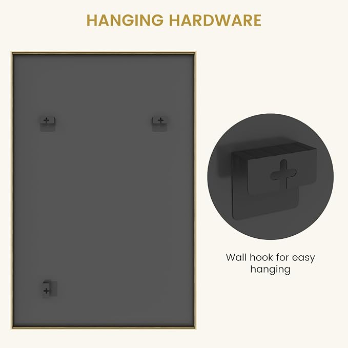 HOMECOOKIN Gold Mirror for Bathroom 24 x 36 Inch Rectangular Bathroom Mirror with Metal Frame, Bathroom Mirror for Over Sink, Hangs Horizontal or Vertical