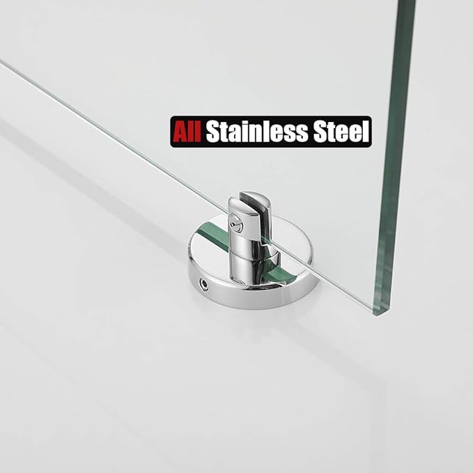 JQK Bathroom Glass Shelf Chrome, Tempered Glass Shower Storage 12 by 5 inches, 304 Stainless Steel Polished Chrome Wall Mount, TGS101L12-CH