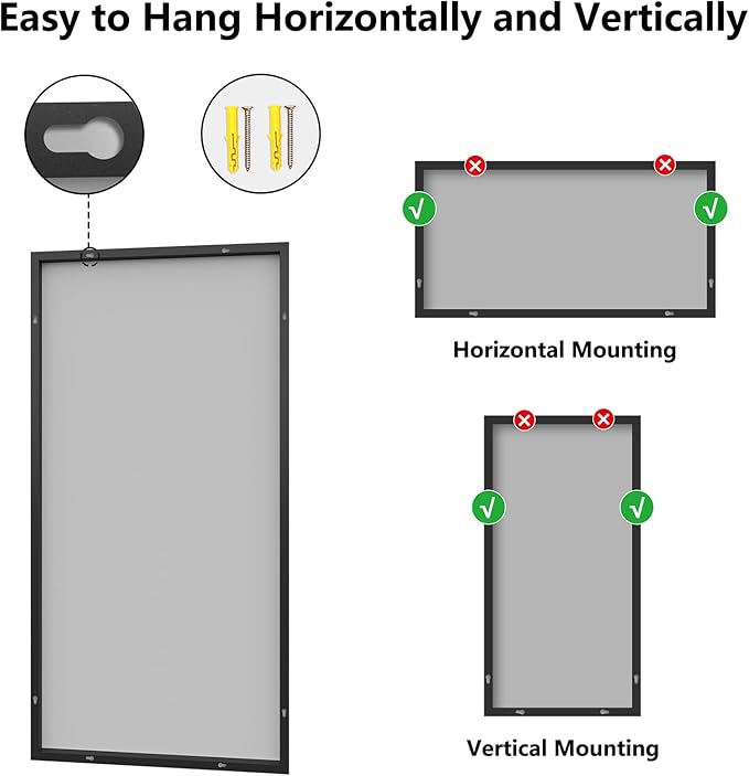 Koonmi Bathroom Mirror 30x60 Bathroom Wall-Mounted Mirrors, Modern Vanity Mirror for Bedroom, Living Room, Aluminum Alloy Frame Allow to Hang Horizontally or Vertically
