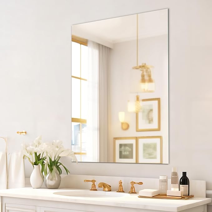Mirrorons Bathroom Mirror 28"×36", Modern Bathroom Vanity Mirror, Frameless Mirror with Polished Edge for Bedroom, Living Room, Entryway, Shatterproof (Horizontal/Vertical)