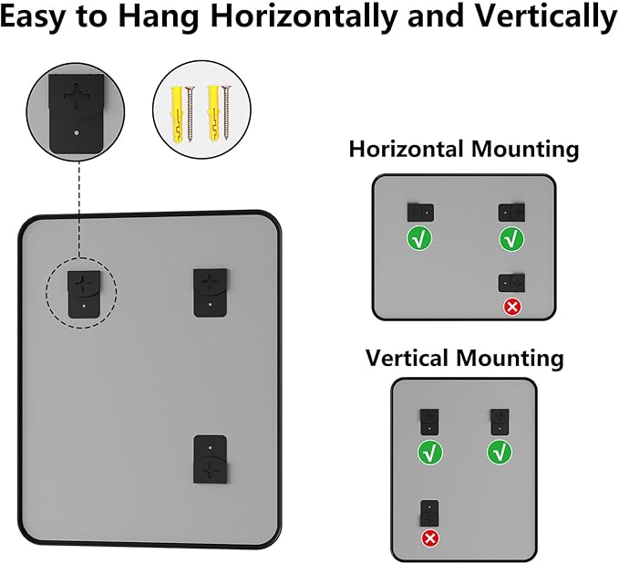 Koonmi Bathroom Mirror, 32X40 Inch Black Metal Framed Mirror for Bathroom, Tempered Glass, Anti-Rust, Rounded Rectangle Mirror for Restroom, Bedroom, Black