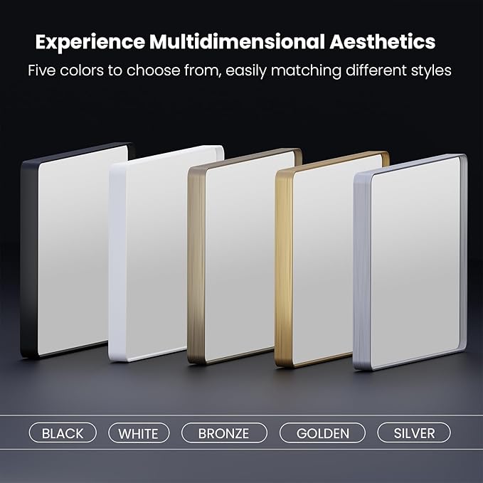 Gold Bathroom Mirror, 60x30 Inch Brushed Gold Metal Frame Mirror for Wall, Rounded Rectangle Bathroom Vanity Mirror, Tempered Glass, Anti-Rust, Horizontal/Vertical