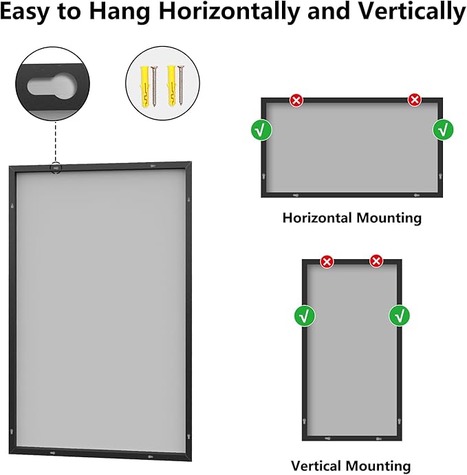 Bathroom Mirror 36x48 Black Bathroom Wall-Mounted Mirrors, Modern Vanity Mirror for Bedroom, Living Room, Aluminum Alloy Frame Allow to Hang Horizontally or Vertically