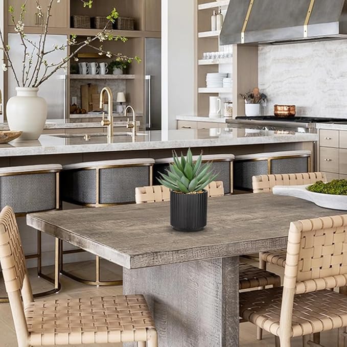 Briful Succulents Plants Artificial for Home Decor, Realistic Potted Fake Agave Plant, Black Ceramic Vase, Cute Aloe Maguey Faux Plant, Shelf Tables Decor, Modern Farmhouse Home Bathroom Decorations