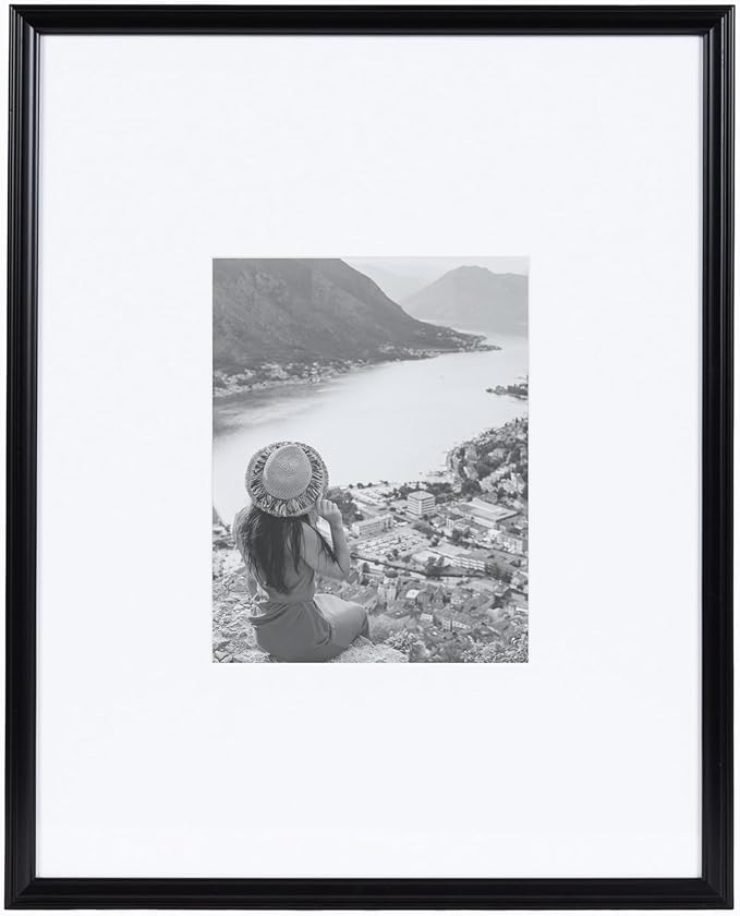 Kate and Laurel Adlynn Rectangle Picture Frame Set of 3; 16 x 20 matted to 8 x 10; Black; Modern Three-Piece Frame Set for Gallery Wall Frame Set in Living Room Wall Decor