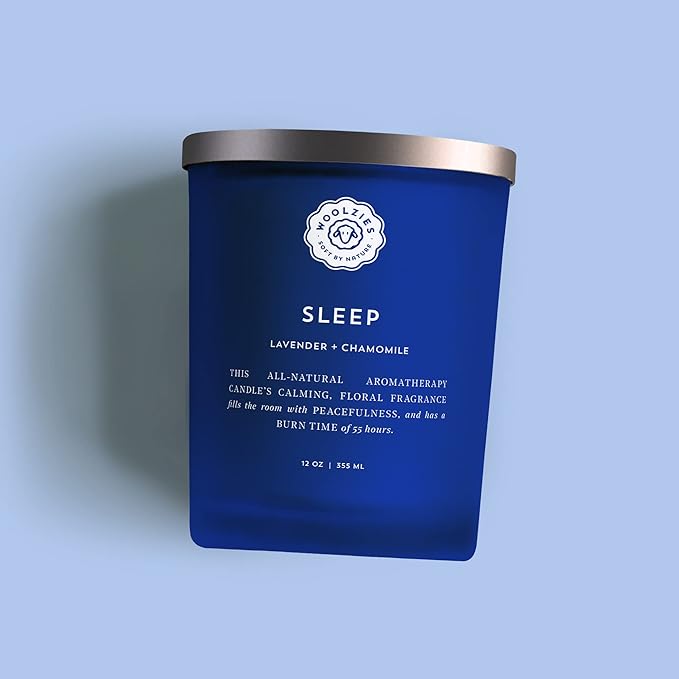 Woolzies Natural Soy Wax Candle | Hand Poured, Long Lasting, Reusable Glass Jar Scented Candle | 12 OZ (Sleep Lavender + Chamomile)