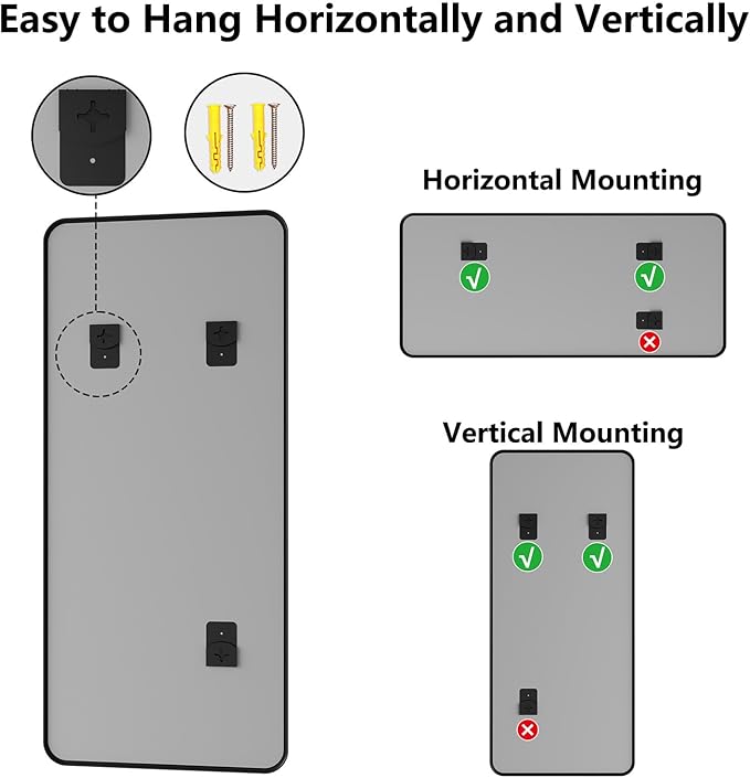 Koonmi Bathroom Mirror, 32X72 Inch Black Metal Framed Mirror for Bathroom, Tempered Glass, Anti-Rust, Rounded Rectangle Mirror for Restroom, Bedroom, Black