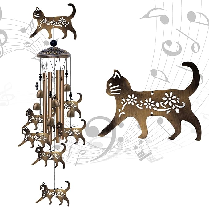 Outdoor Cats Wind Chimes Gifts for Mom - Bronze Memorial Wind Bells, Mobile Sympathy Wind Catcher, Romantic Cat Decor, 7 Cats Windchimes for Home, Balcony, Tree, Festival, Garden Hanging Decoration