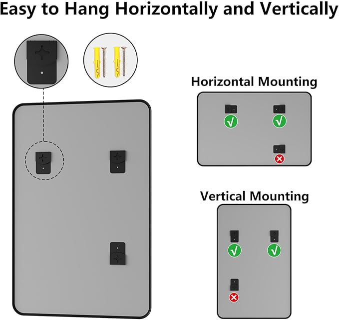 Koonmi Bathroom Mirror, 36X55 Inch Black Metal Framed Mirror for Bathroom, Tempered Glass, Anti-Rust, Rounded Rectangle Mirror for Restroom, Bedroom, Black