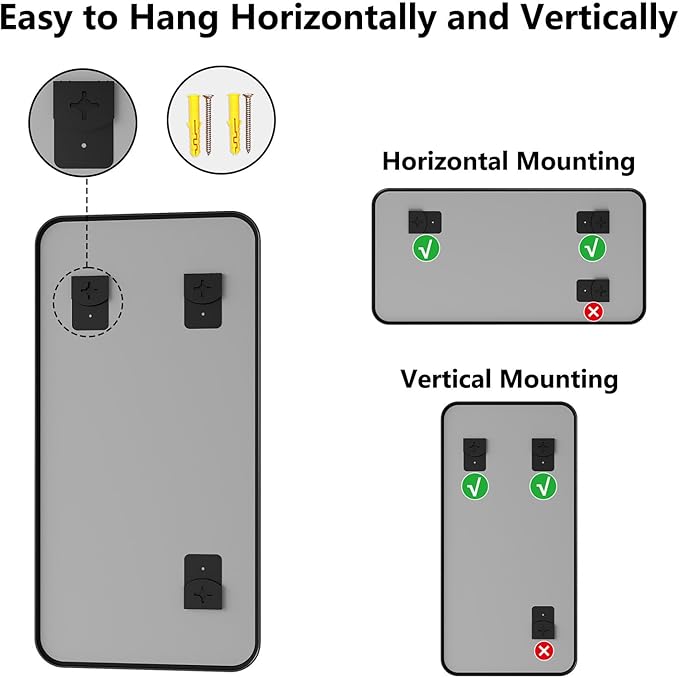 Koonmi Bathroom Mirror, 24X48 Inch Black Metal Framed Mirror for Bathroom, Tempered Glass, Anti-Rust, Rounded Rectangle Mirror for Restroom, Bedroom, Black