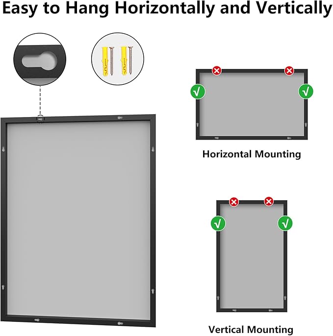 Koonmi Bathroom Mirror 30x40 Black Bathroom Wall-Mounted Mirrors, Modern Vanity Mirror for Bedroom, Living Room, Aluminum Alloy Frame Allow to Hang Horizontally or Vertically