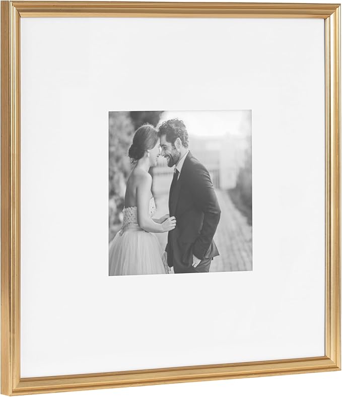 Kate and Laurel Adlynn Square Picture Frame Set of 3, 16 x 16 matted to 8 x 8, Gold, Modern Three-Piece Frame Set for Gallery Wall Frame Set in Living Room Wall Decor