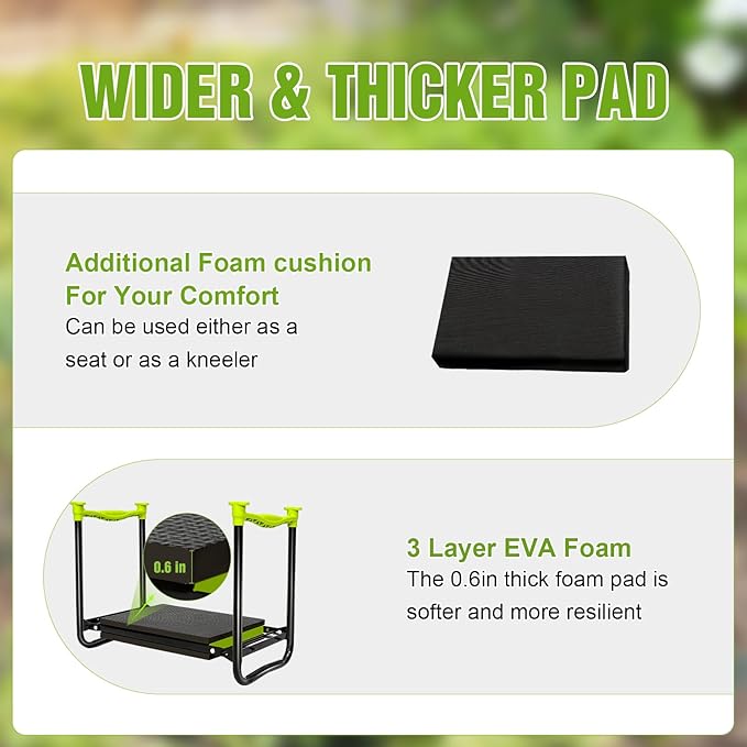 joyhalo 10.8 inch Wider Foldable Garden Kneeler and Seat Heavy Duty, Gardening Stool with Extra-Thick Kneeling Pad, Garden Bench for Kneeling and Sitting, Gardening Gifts for Women