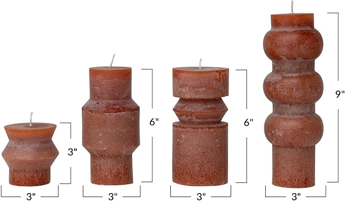 Creative Co-Op Unscented Totem Pillar, Spice Candles, 3" L x 3" W x 6" H, Orange