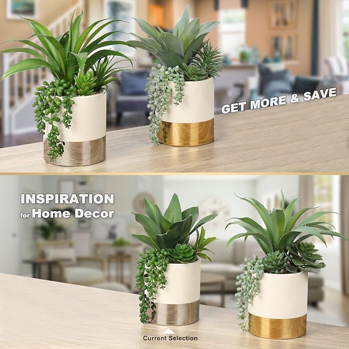 Large Artificial Succulents Plants Faux Succulents 12" Fake Succulent Plants in Sliver Ceramic Pot Succulent Plant for Desk Modern Home Living Room Office Table Shelf Decor