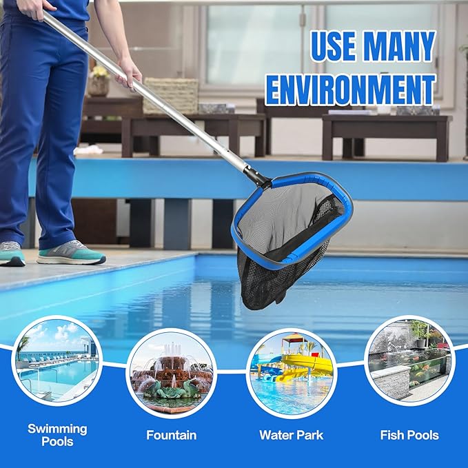 joyhalo Pool Skimmer Net with Pole,Upgraded Extra Wide Scoop Edge, Swimming Leaf Rake with 2.5FT-10FT Adjustable Aluminum Pole for Cleaning Leaves, Debris