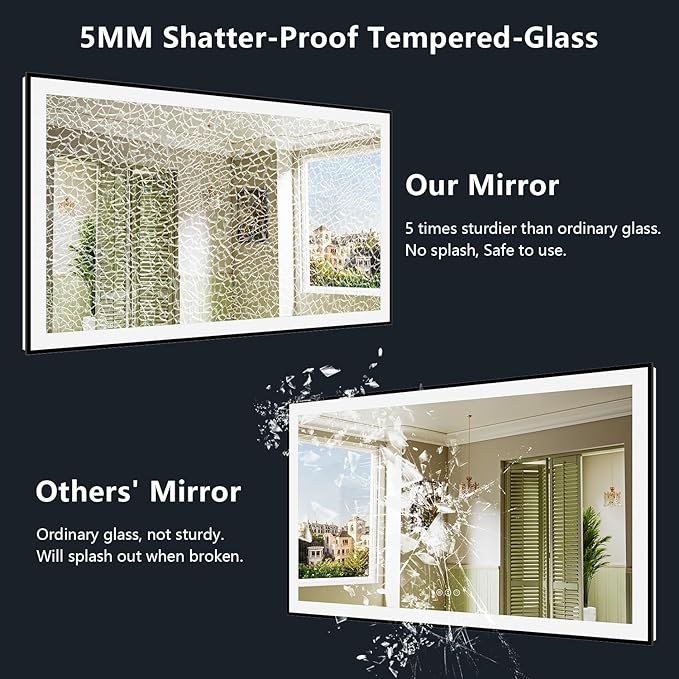 84x40 Inch LED Bathroom Mirror with Lights (Front Lit and Backlit) Black Framed Lighted Vanity Mirror for Bathroom Wall Dimmable Anti-Fog Memory Tempered Glass Horizontal/Vertical