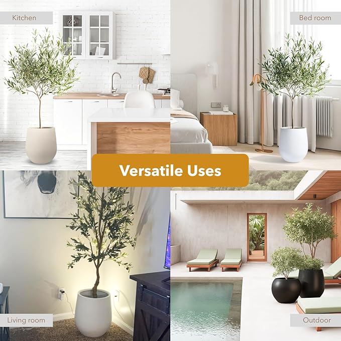 16.5" H x 15" D Corso Fiberstone Round Tapered Planter with Drainage Hole, Smooth Finishes, Weather Resistant for Indoor and Outdoor Use (Light French Gray, 11.5" Pot Opening)