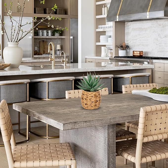 Briful Succulents Plants Artificial for Home Decor, Realistic Potted Fake Agave Plant in Wicker Basket, Cute Aloe Maguey Faux Plant, Shelf Tables Decor, Modern Farmhouse Home Decorations