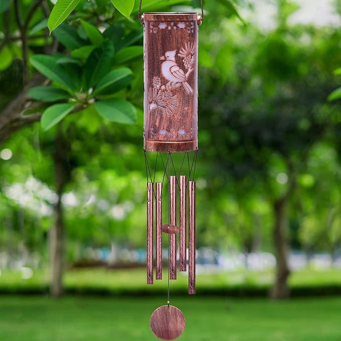 Solar Wind Chimes Hanging Lights Outdoor Metal Wind Chimes Memorial Wind Chime for Garden/Patio Decor Gifts for Women,Grandma,Mom (30" Metal Chimes/Red Bird)