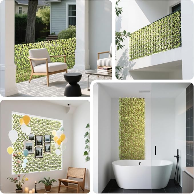 15" x 48" 3PCS Expandable Ivy Fence Privacy Screen Artificial Fences Greenery Faux Leaf Hedge Wall Decor for Balcony Wedding Backyard Indoor Outdoor, Buxus Leaves Single Side