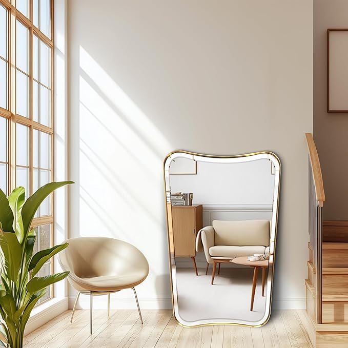 POZINO Brushed Mirror for Over Sink, 24"x36" Gold Beveled Bathroom Mirror, Modern Rectangle Mirrors, Brass Vanity Wall Mirrors in Stainless Steel Frame, Wall Mount Hangs Horizontal Or Vertical