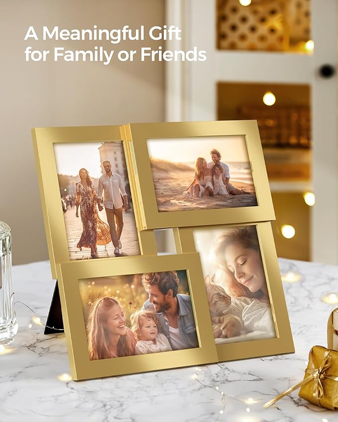 SONGMICS 4x6 Collage Picture Frames, Family Photo Collage Frame Set of 4 for Wall Decor, Glass Front, Wall Hanging or Tabletop, Pale Gold URPF025A01