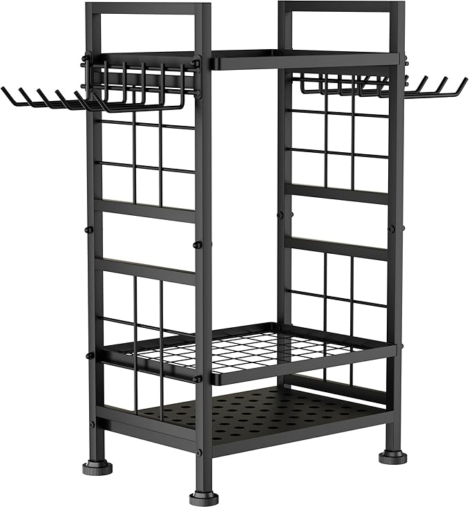 3 Tier Garden Tool Organizer, Garage Storage and Organization, Metal Yard Tools Storage up to 78 Tools, Heavy Duty Garden Tool Organizer for Garage, Yard, Patio, Shed, Indoors and Outdoors, Black