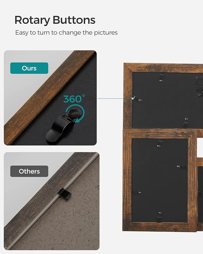 SONGMICS 4x6 Collage Picture Frames, Family Photo Collage Frame Set of 4 for Wall Decor, Glass Front, Wall Hanging or Tabletop, Rustic Brown URPF025X01