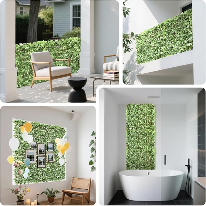 15" x 48" 3PCS Expandable Ivy Fence Privacy Screen Artificial Fences Greenery Faux Leaf Hedge Wall Decor for Balcony Wedding Backyard Indoor Outdoor, Ivy Leaves Single Side