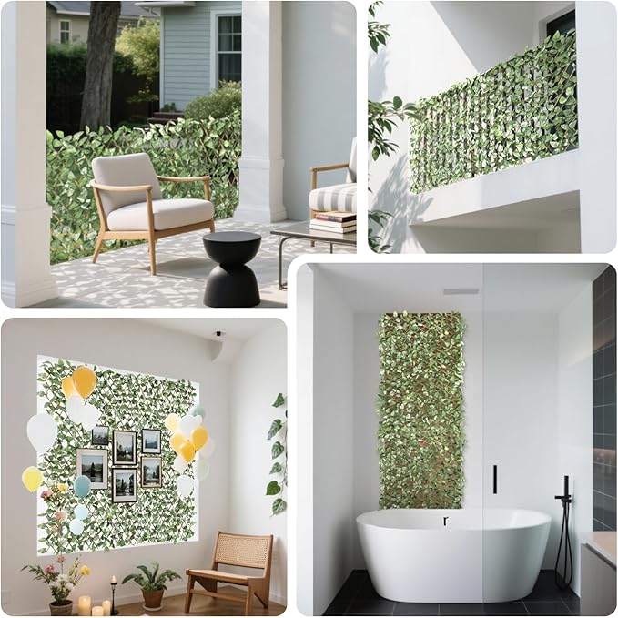 15" x 48" 1PCS Expandable Ivy Fence Privacy Screen Artificial Fences Greenery Faux Leaf Hedge Wall Decor for Balcony Wedding Backyard Indoor Outdoor, Laurel Leaves Single Side