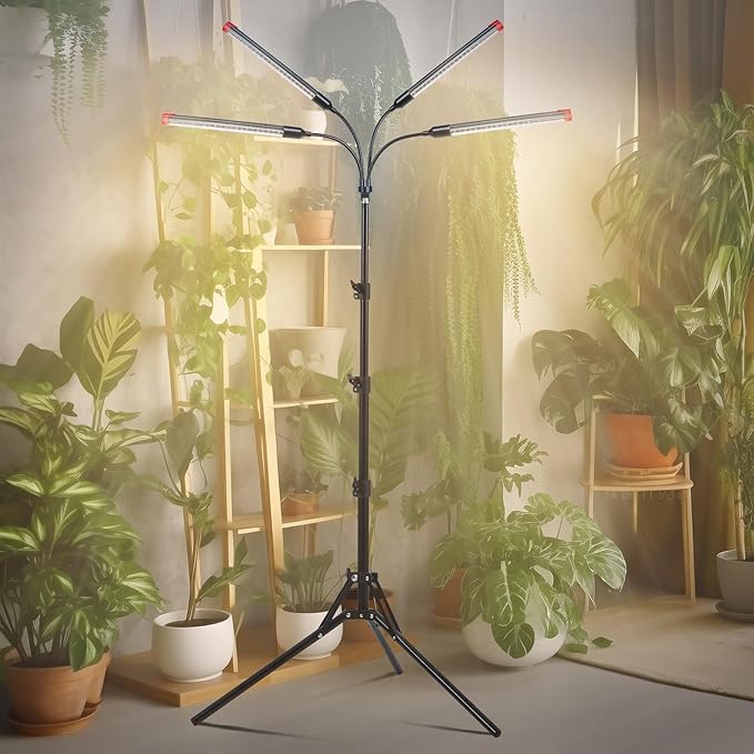 4-Head Tripod Stand Grow Lights for Tall House Plants, Seed Starting, Bonsai Tree with Timer, 36W Standing LED Plant Growing Lamps, Enough High-Intensity Like Sun, Best Gift for Plants Lover