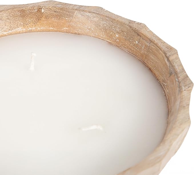 Kate and Laurel Plete Round Pleated Wood Candle Bowl, 8 Inch Diameter, Light Natural, Modern Scalloped Three-Wick Unscented Candle with Decorative Bowl for Living Room Decor