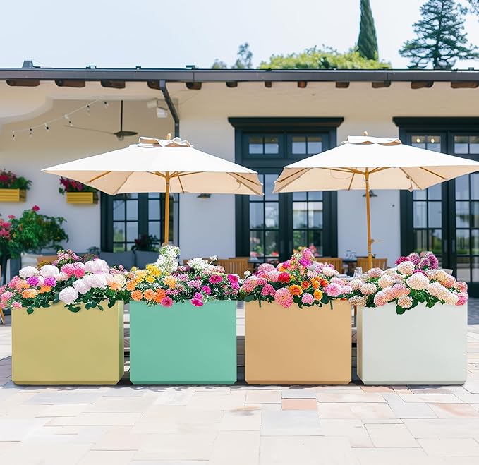 Wallowa Metallic Heavy Outdoor Span Planter Box, Long and Tall Divider Planters, Flower Pot, Plant Container 30Lx10Wx24H, Bright Yellow, No Assemble and Seamless 30.8 Pounds