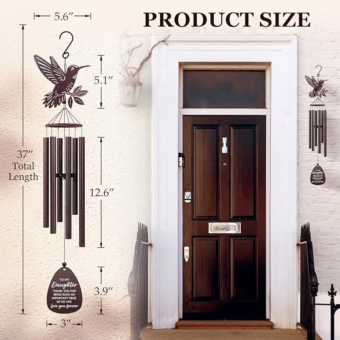 SteadStyle Daughter Gifts from Mom Dad, Daughter Gifts Wind Chime for Birthday Graduation, Wedding, Thanksgiving, Christmas, Mother's Day Large Size 37 in