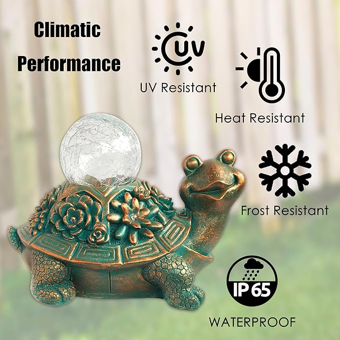 JOYBEE Garden Statues Turtle with Solar Lantern Outdoor Decor-Turtle Solar Figurines Lights Decorations for Patio Yard Lawn Ornaments-Gifts for Birthday Easter Housewarming