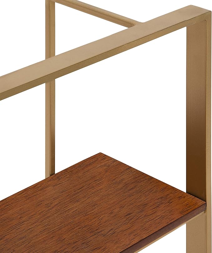 Kate and Laurel Kercheval Modern Wood Shelf, 15"x 32", Walnut Brown and Gold, Practical Mid-Century Wall Decor