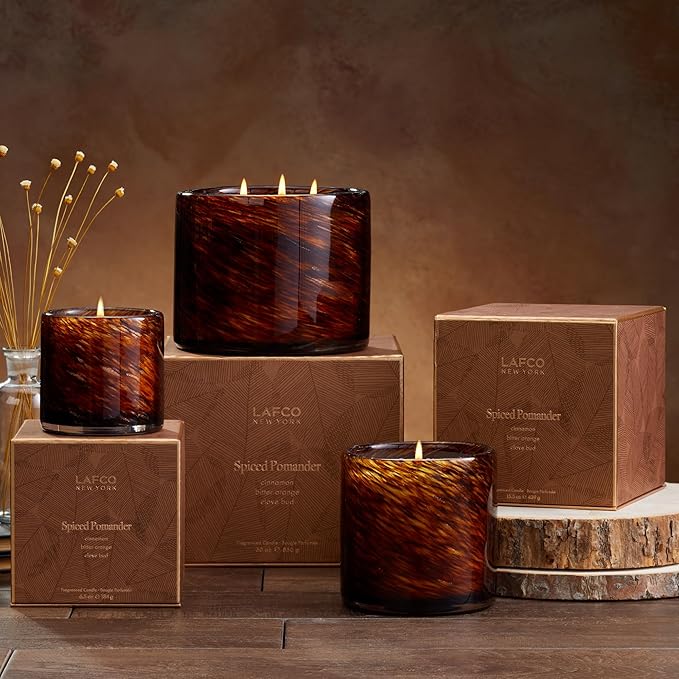 LAFCO New York Holiday Signature Fall Candle, Spiced Pomander - 15.5 oz - 90-Hour Burn Time - Reusable, Hand Blown Glass Vessel - Made in The USA