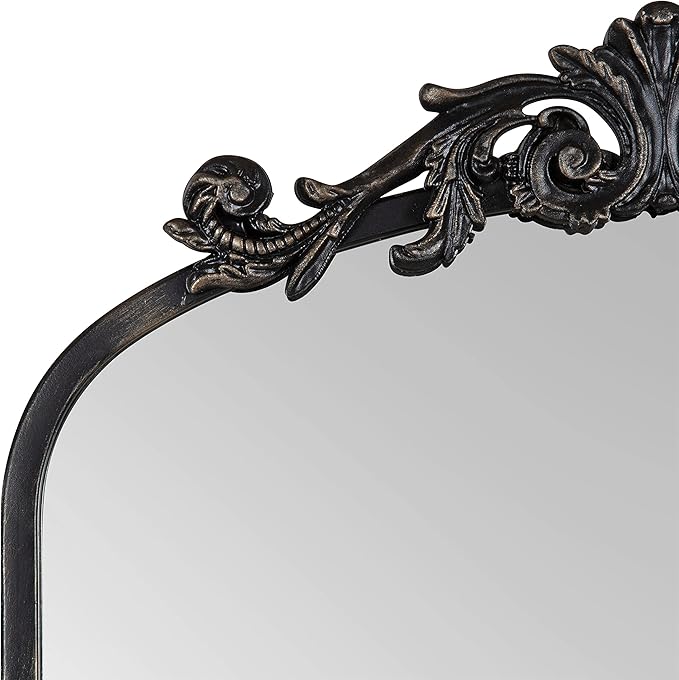 Kate and Laurel Arendahl Traditional Vintage Arch Mirror with Shelf; 21 x 32; Black; Baroque Antique Arched Wall Mirror with Functional Shelf and Ornate Frame