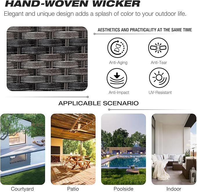 Joyside Wicker Patio Furniture Set 6 Piece Set with 1 Three-Seat Sofa, 2 Swivel Rocker Chairs, 2 Ottomans and 1 Side Table, Outdoor Furniture Patio Conversation Sets(Mixed Grey/Blue)