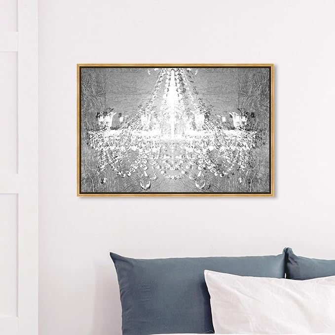 The Oliver Gal Artist Co. Fashion and Glam Framed Wall Art Canvas Prints 'Dramatic Entrance Chrome' Chandeliers