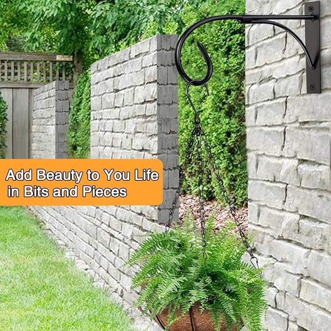 Plant Brackets for Hanging Baskets, 4pcs 11 Inch Iron Wall Mount Plant Hanging Bracket Durable Rust-Resistant Plant Hanger Hook for Hanging Plants Drying Rack Bird Cages Lantern Windchime House Sign