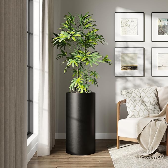 DTY Signature Mount Oxford Tall Outdoor Planter - Large Black 31.5 Inch Height Modern Tall Planter Pot for Indoor & Outdoor Spaces - Stylish Planter for Contemporary Homes and Gardens