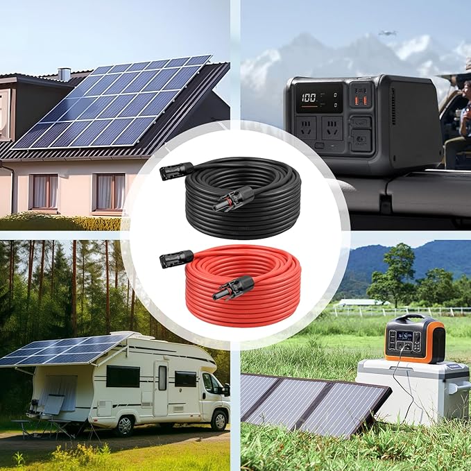 10 AWG Solar Extension Cable 50FT Black + 50FT Red, 10 Gauge Solar Panel Wire Male to Female Tinned Copper Wire for Solar Panel, Automotive, RV, Boat, Outdoors