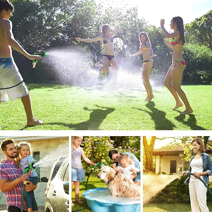200 ft Expandable Garden Hose w/10 Functions Spray Nozzle, Water Hoses with 3/4" Solid Brass Connector, Flexible Lightweight Hose Expanding Water Pipe for Car Washing, Gardening