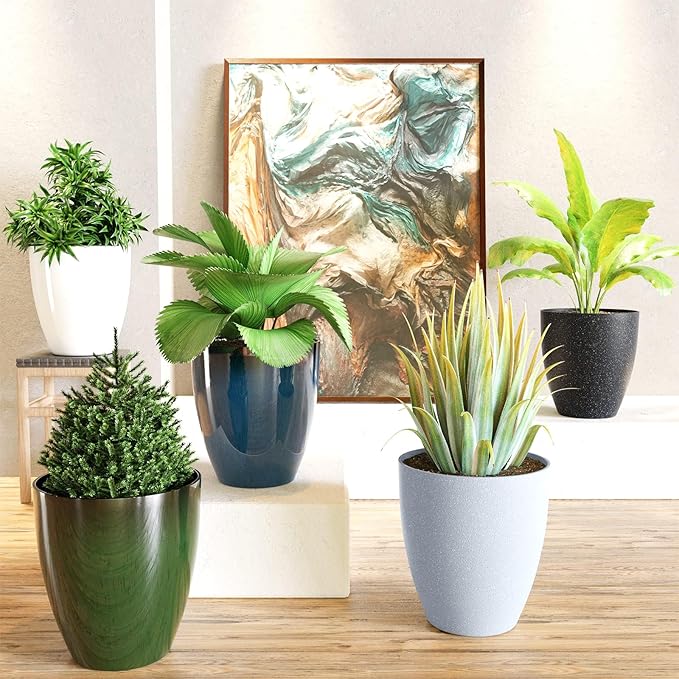 QCQHDU 10 inch Tall Planters for Indoor & Outdoor Plants, 2 Pack Sturdy Plant-Flower-Tree Pots for Front Porch Patio Deck Living Room Decor