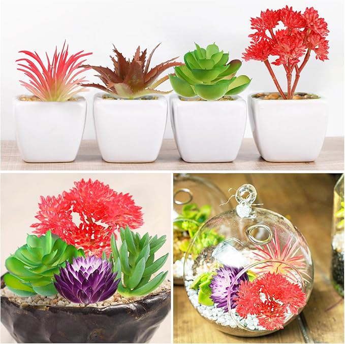 Artificial Succulent Plants, 6pcs Mini Fake Succulents Plants for DIY Crafting Home Wall Office Decoration (excluding pots)