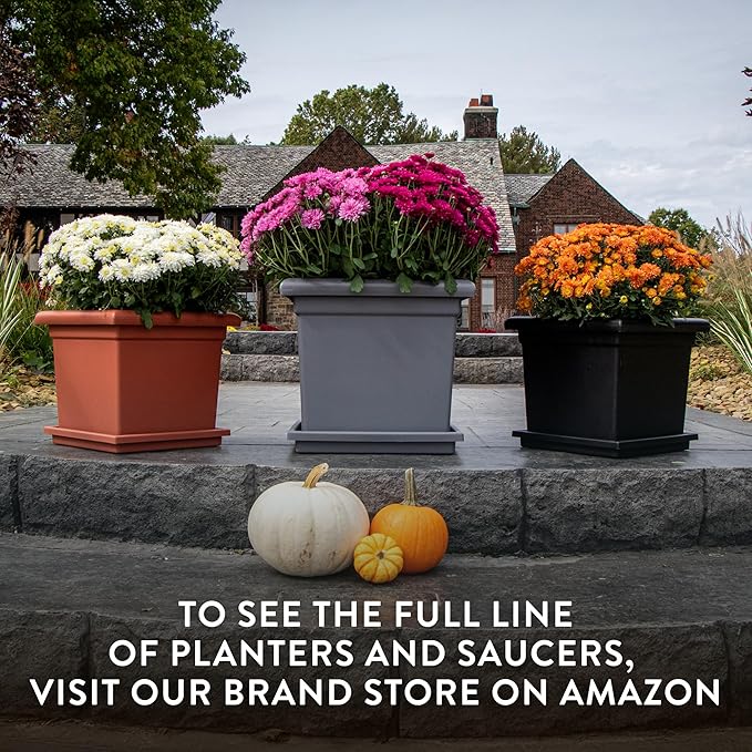 The HC Companies Accent Square Plant Pot w/Drainage - Classic Planters for Outdoor Plants & Indoor Plants - Lightweight & UV-Resistant Square Planter Box (15.5”, Cappuccino, Pack of 2)